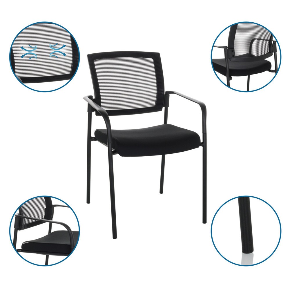 N° de l'image du produit 2 : Chaise-visiteur / chaise de conférence hjh OFFICE MEET B maille/tissu, noir