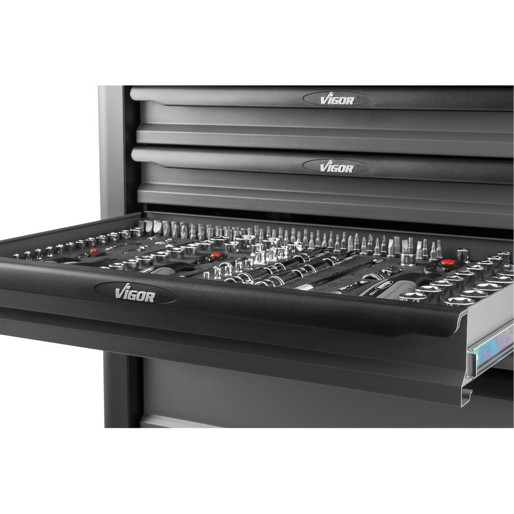 N° de l'image du produit 2 : Chariot à outils VIGOR® 1000, 7 tiroirs, assortiment d'outils avec 248 pièces inclus
