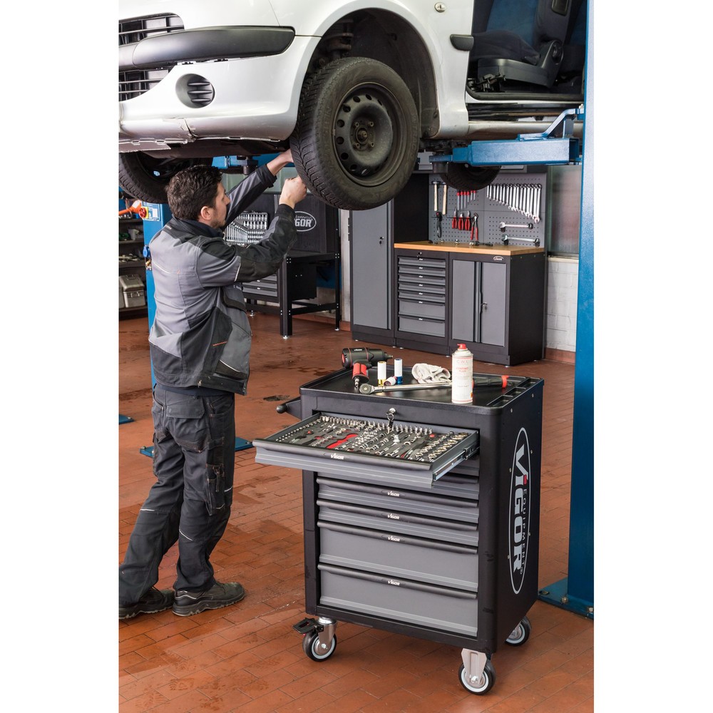 N° de l'image du produit 4 : Chariot à outils VIGOR® 1000, 7 tiroirs, assortiment d'outils avec 248 pièces inclus