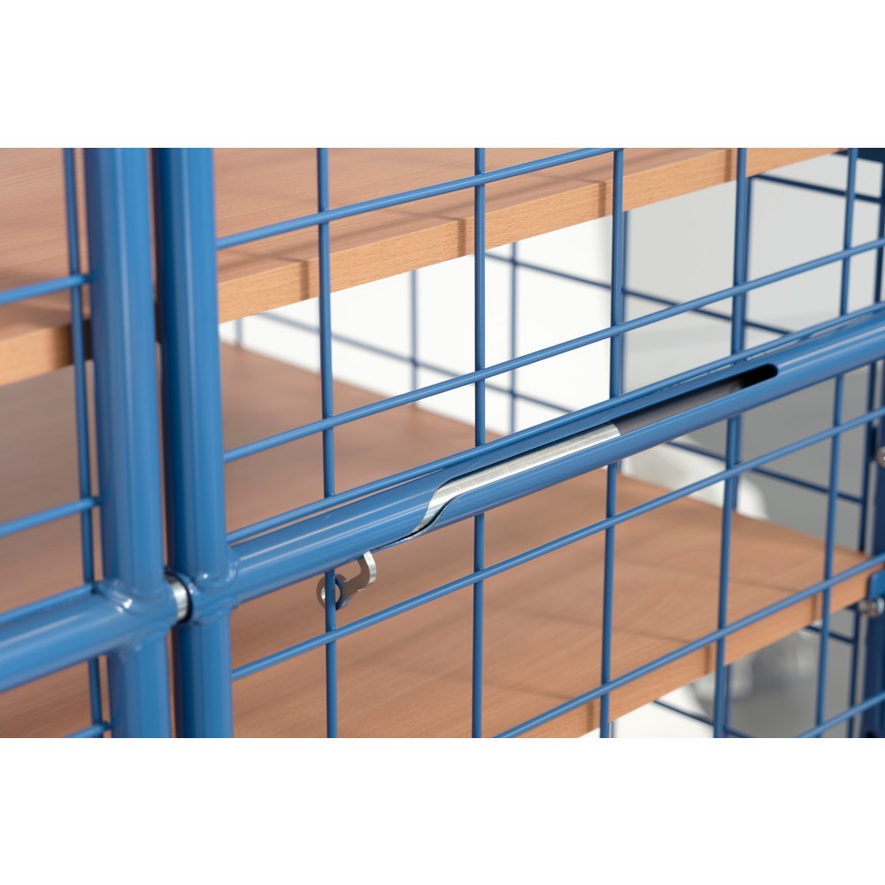 N° de l'image du produit 5 : Chariot fermé tôlé fetra®, capacité de charge de 600 kg, ridelles grillagées, porte à double battant, 5 étagères de 1 000 x 600 mm
