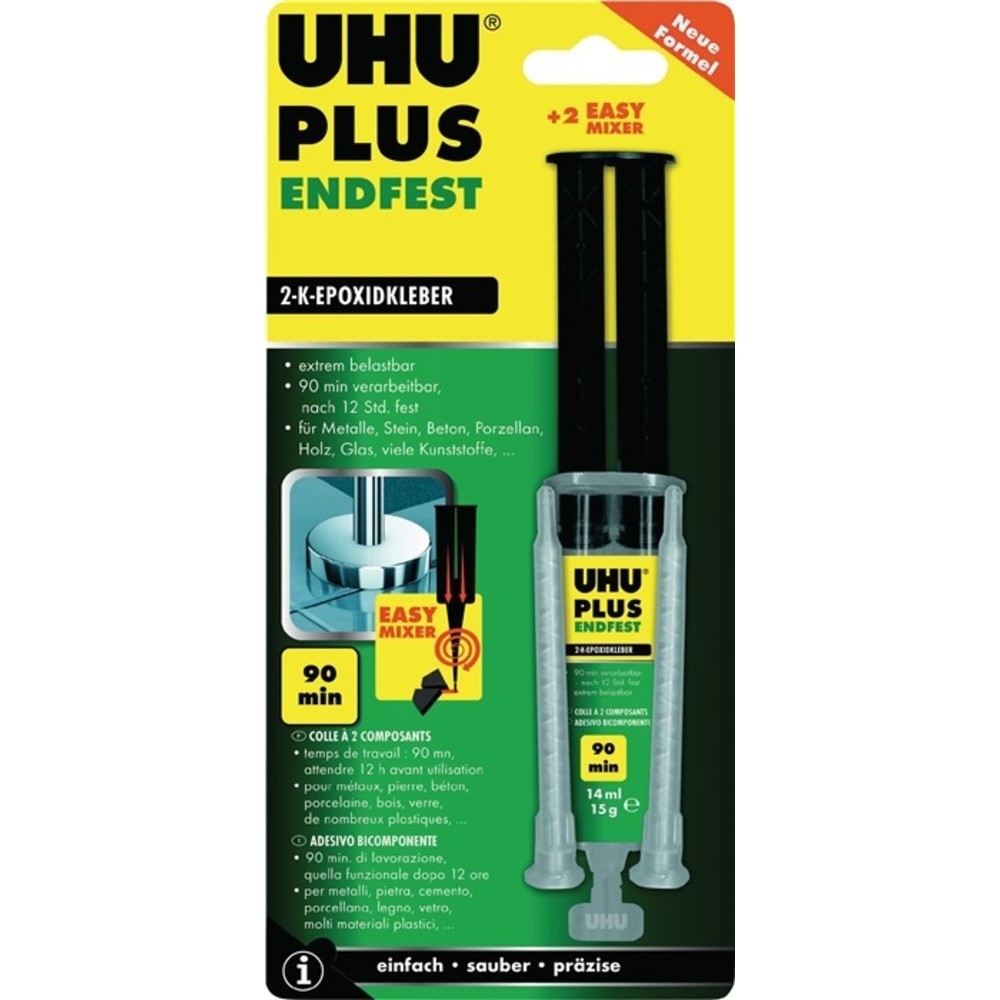 N° de l'image du produit 2 : Colle époxy bi-composant PLUS ENDFEST 15 g jaunâtre double pulvérisateur UHU