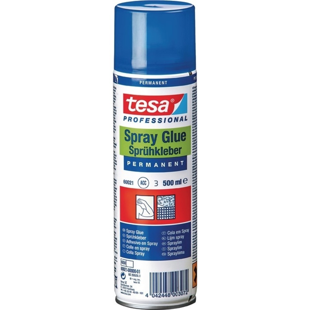 N° de l'image du produit 1 : Colle pulvérisable permanent 60021 transparent 500 ml bombe aérosol TESA