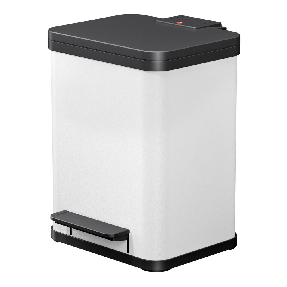 Illustration du produit: Collecteur de déchets à pédale Hailo Öko duo Plus M, 2 x 9 litres, mécanisme de fermeture amorti, blanc, mat