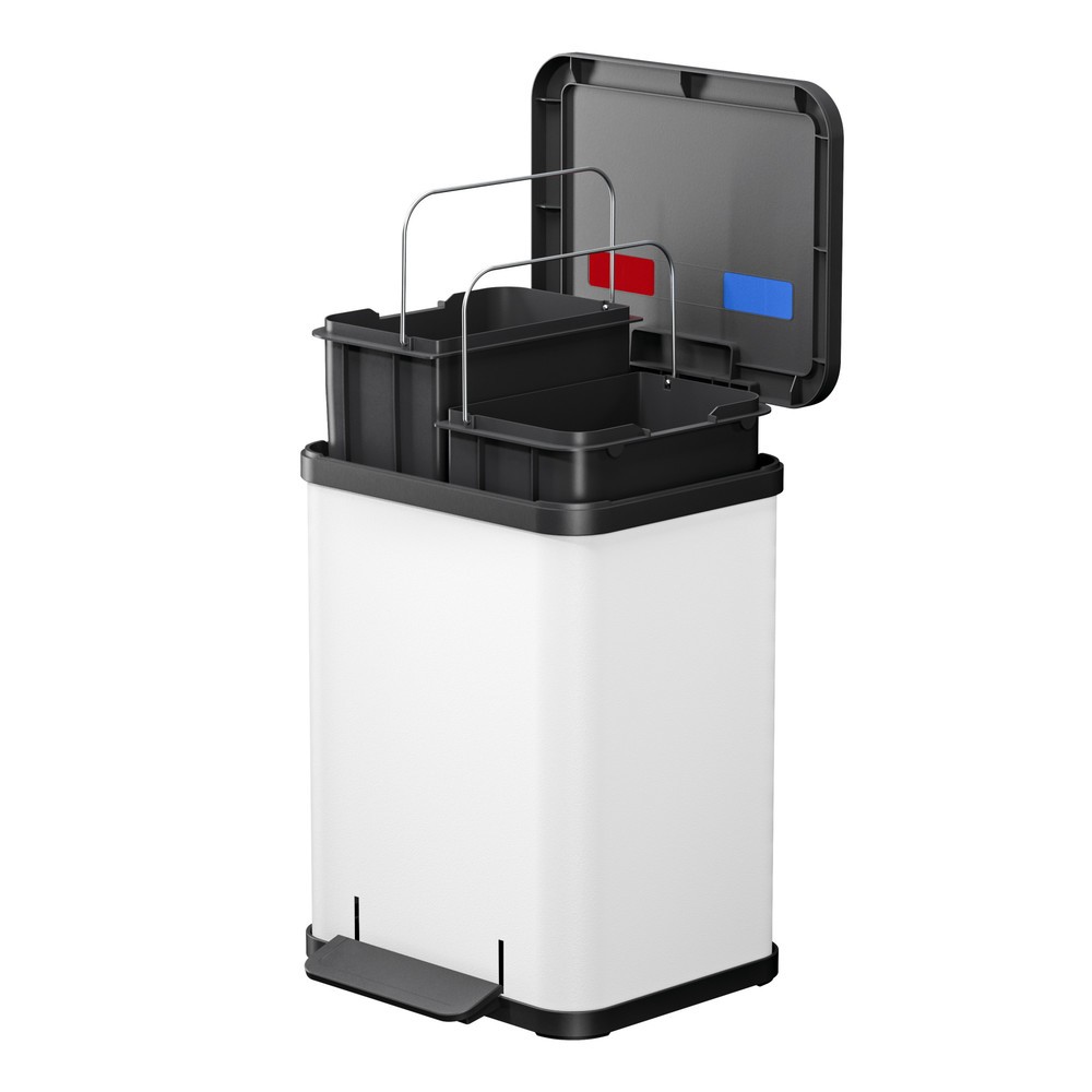 N° de l'image du produit 4 : Collecteur de déchets à pédale Hailo Öko duo Plus M, 2 x 9 litres, mécanisme de fermeture amorti, blanc, mat