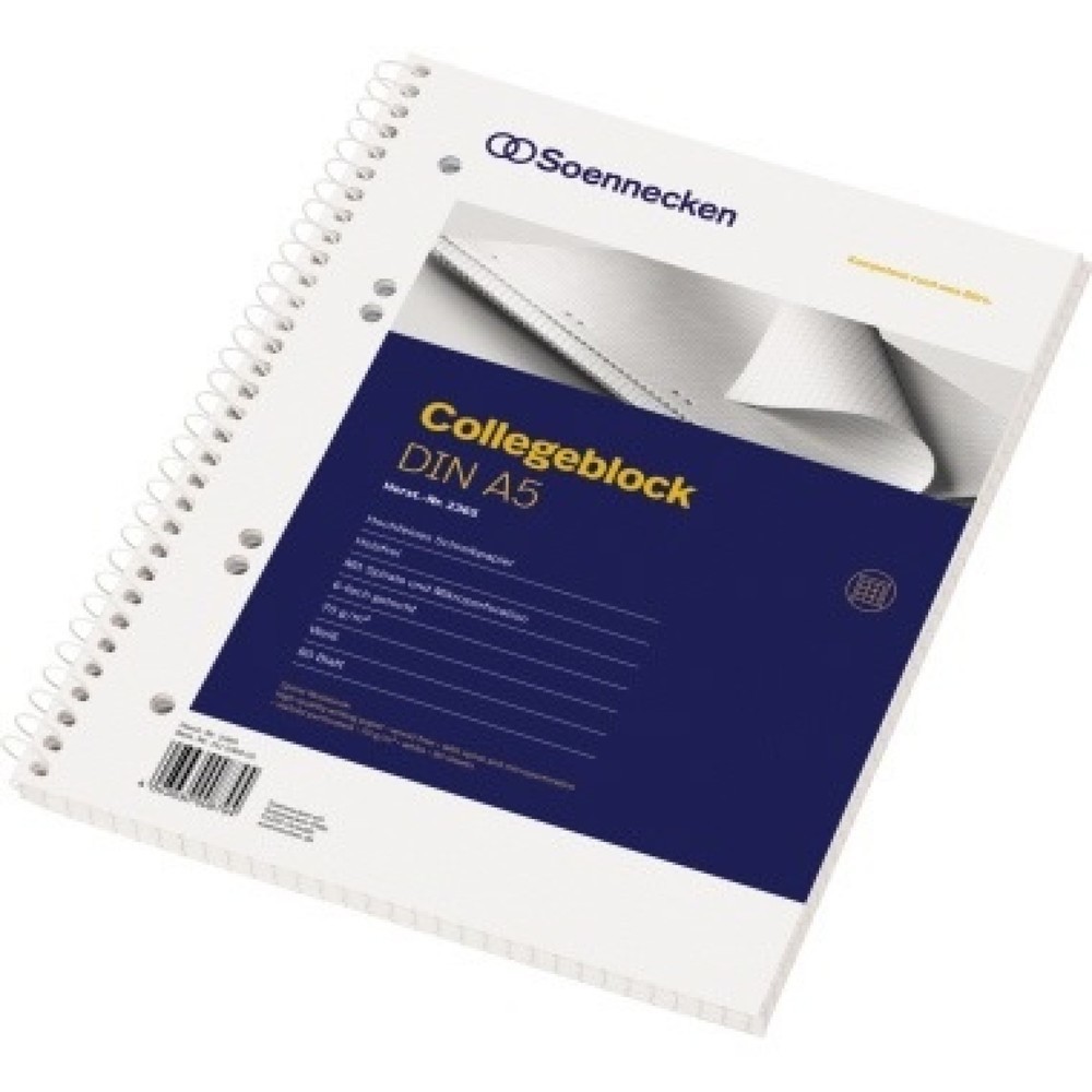 Produktabbildung: Soennecken Collegeblock 2365 DIN A5 gelocht kariert 80Blatt