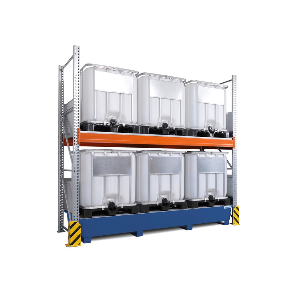 Produktabbildung: Combi-Regal 3 K6-I, für 6 IBC à 1.000 l, inkl. lackierter 1.000-l-Auffangwanne, GF