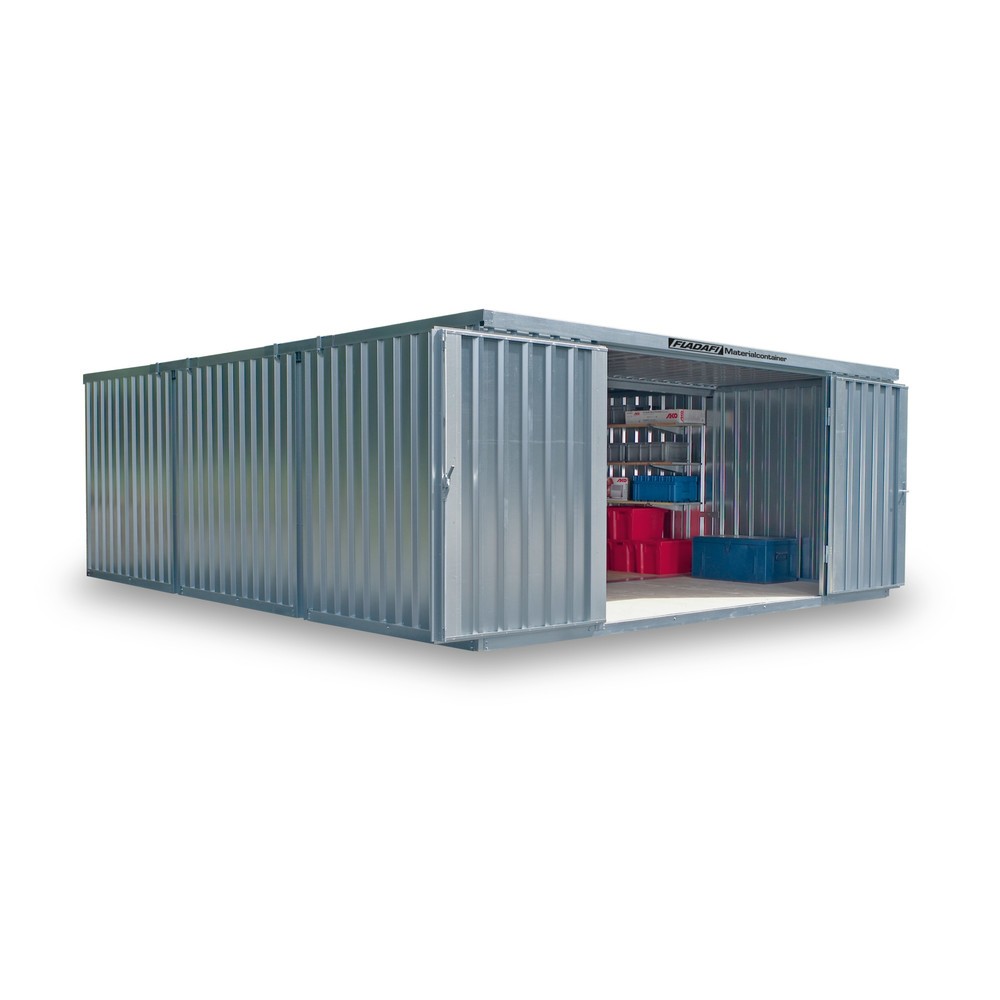Illustration du produit: Combinaison de conteneur de matériaux FLADAFI®, démonté, 32 m², avec plancher en bois, haut. x larg. x prof. 2 150 x 5 080 x 6 520 mm, porte à doubles battants, centrée en face avant