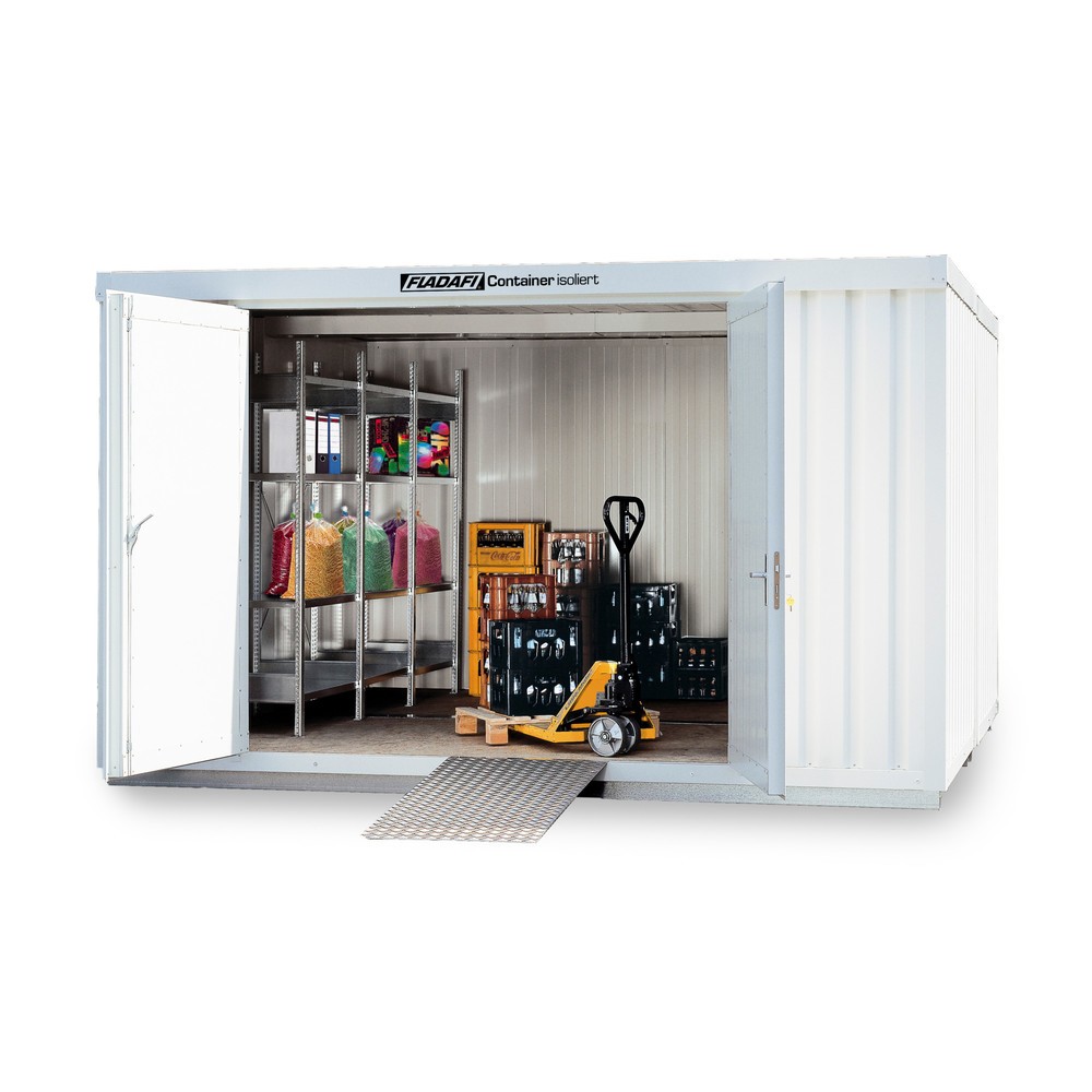 Illustration du produit: Combinaison de conteneur de matériaux FLADAFI®, isolé, 12 m², avec sol isolé, haut. x larg. x prof. 2 500 x 3 050 x 4 340 mm, porte à un battant, centrée sur la face avant