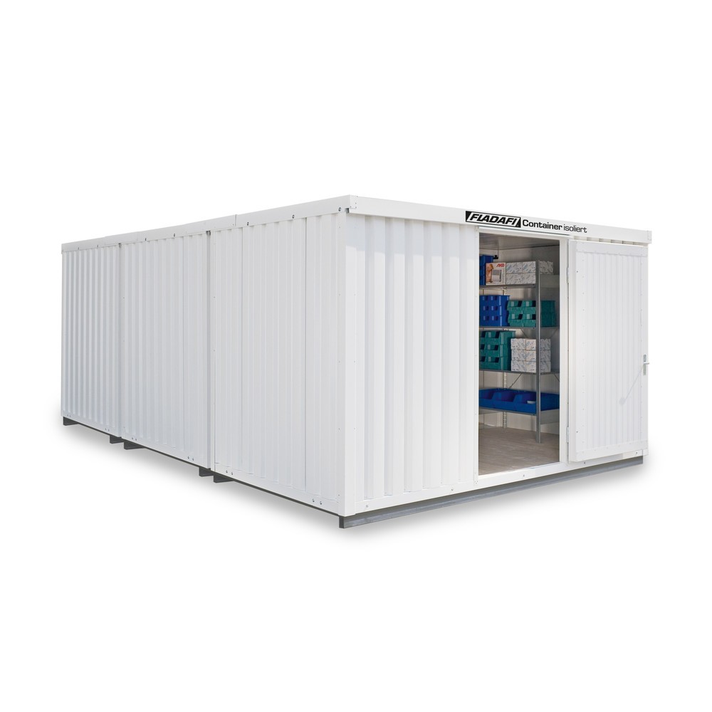 Illustration du produit: Combinaison de conteneur de matériaux FLADAFI®, isolé, 25 m², avec sol isolé, haut. x larg. x prof. 2 500 x 4 050 x 6 520 mm, porte à un battant, centré à face avant