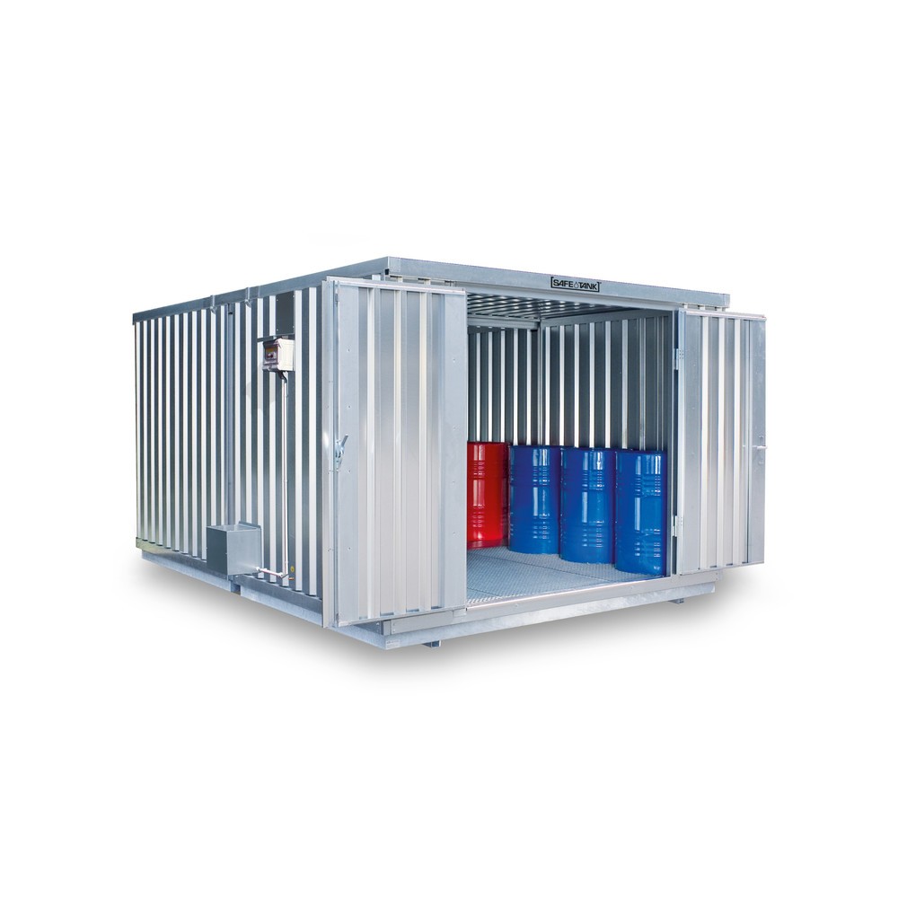Illustration du produit: Combinaison de conteneurs pour substances dangereuses SAFE Tank 2000, ALG, galvanisés, prémontés, dimensions extérieures 3 350x4 340x2 300 mm, porte à doubles battants (division asymétrique), au milieu du côté court, surface de stockage
