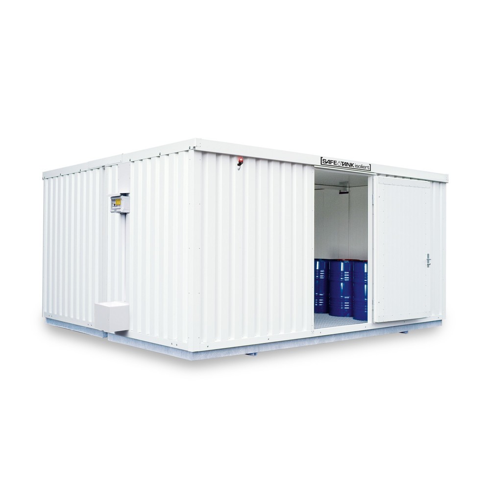 Product afbeelding: Combinatie van containers voor gevaarlijke stoffen SAFE Tank 4000 ALG, geïsoleerd, voorgemonteerd, met kunststof coating RAL 9002, buitenafmetingen 5.380x4.340x2.520 mm, enkele draaideur, centraal in de brede zijde, opslagruimte 20 m²