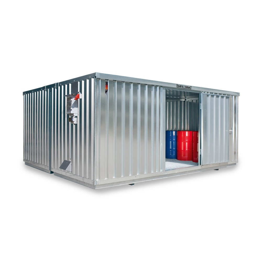 Product afbeelding: Container voor gevaarlijke stoffen SAFE Tank 2000 CONTROL, geautomatiseerd explosiebeschermingssysteem voor maximale energie-efficiëntie en veiligheid, buitenafmetingen 3.350x4.340x2.310 mm, enkele draaideur, centraal in de korte zijde, opslagruimte 12