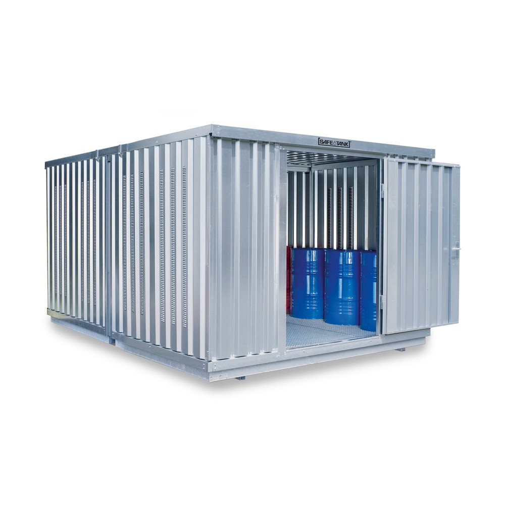 Product afbeelding: Combinatie van containers voor gevaarlijke stoffen SAFE Tank 2000 PLG, verzinkt, voorgemonteerd, buitenafmetingen 3.050x4.340x2.310 mm, enkele draaideur, centraal in de korte zijde, opslagruimte 12 m²