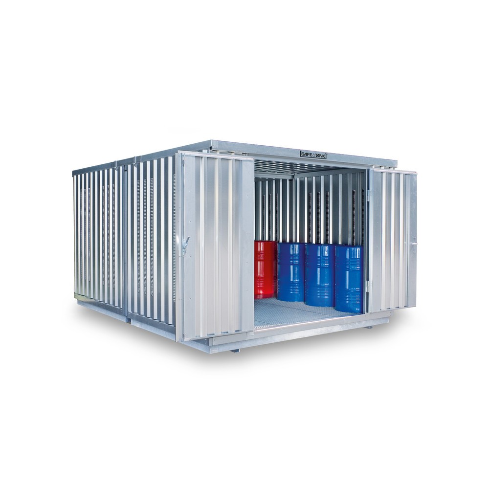 Product afbeelding: Combinatie van containers voor gevaarlijke stoffen SAFE Tank 2000 PLG, verzinkt, voorgemonteerd, buitenafmetingen 3.050x4.340x2.310 mm, dubbele draaideur (asymmetrische verdeling), centraal in de korte zijde, extra deur, opslagruimte 12 m²
