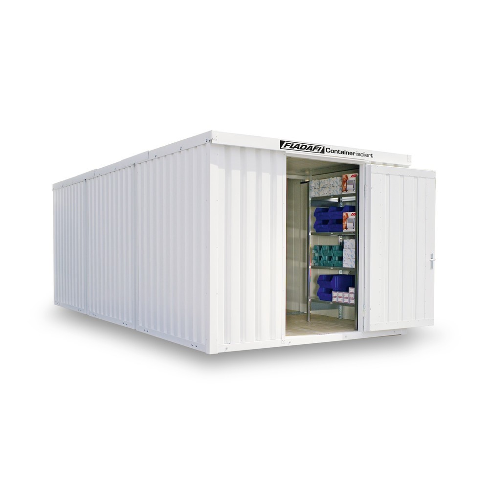 Product afbeelding: Combinatie van materiaalcontainers FLADAFI®, geïsoleerd, 18 m², met houten vloer, hxbxd 2.405 x 3.050 x 6.520 mm, enkele draaideur, gecentreerd in de voorzijde