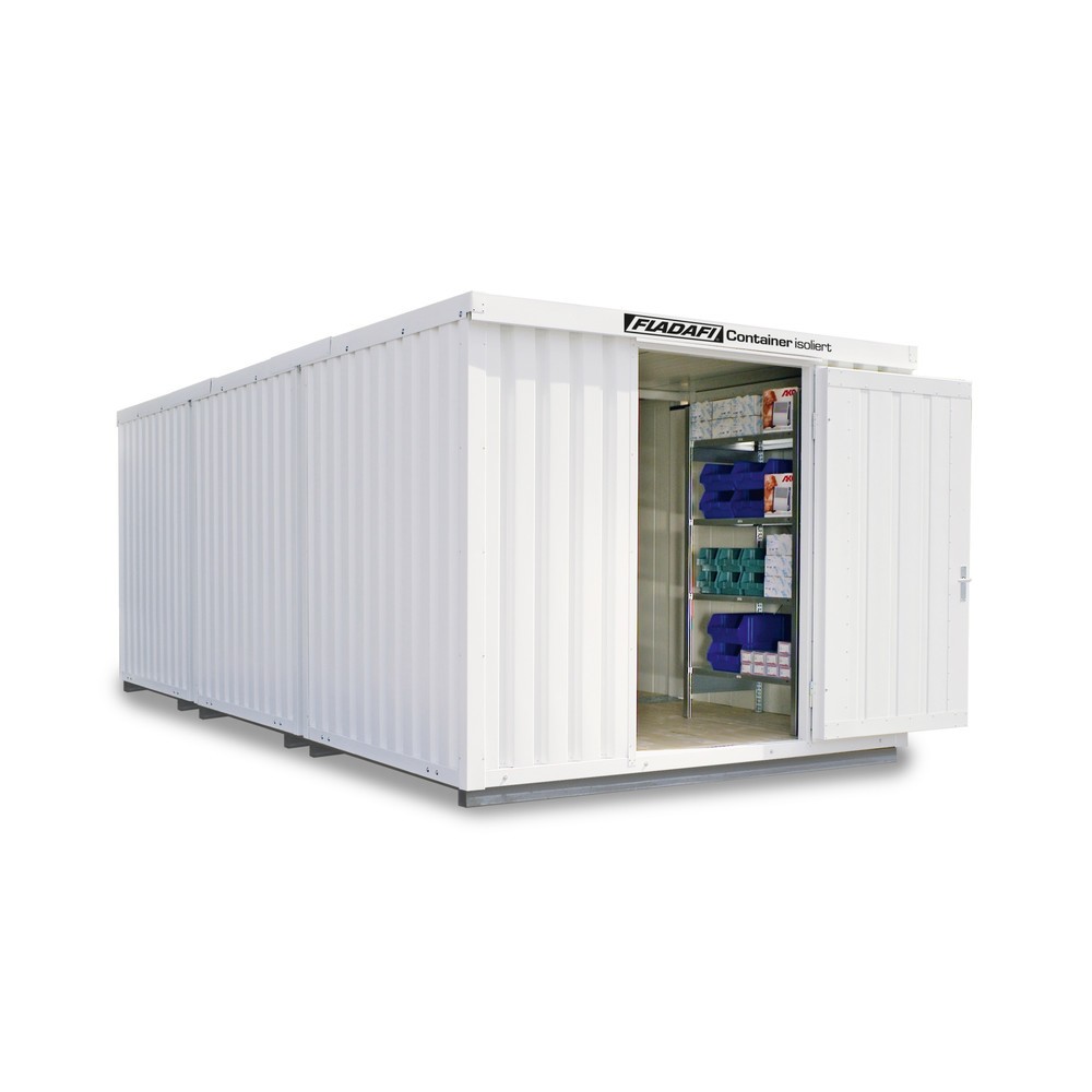 Product afbeelding: Combinatie van materiaalcontainers FLADAFI®, geïsoleerd, 18 m², met geïsoleerde vloer, hxbxd 2.500 x 3.050 x 6.520 mm, dubbele draaideur (asymmetrische verdeling), centraal in de module