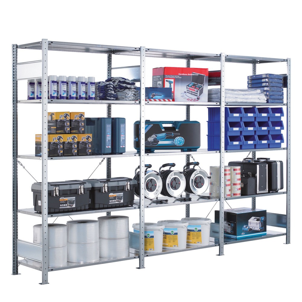 Productafbeelding nr. 2: Complete legbordrek SCHULTE, verzinkt, met 15 legborden van plaatstaal, vaklast 150 kg, hxbxd 2.000 x 3.072 x 536 mm