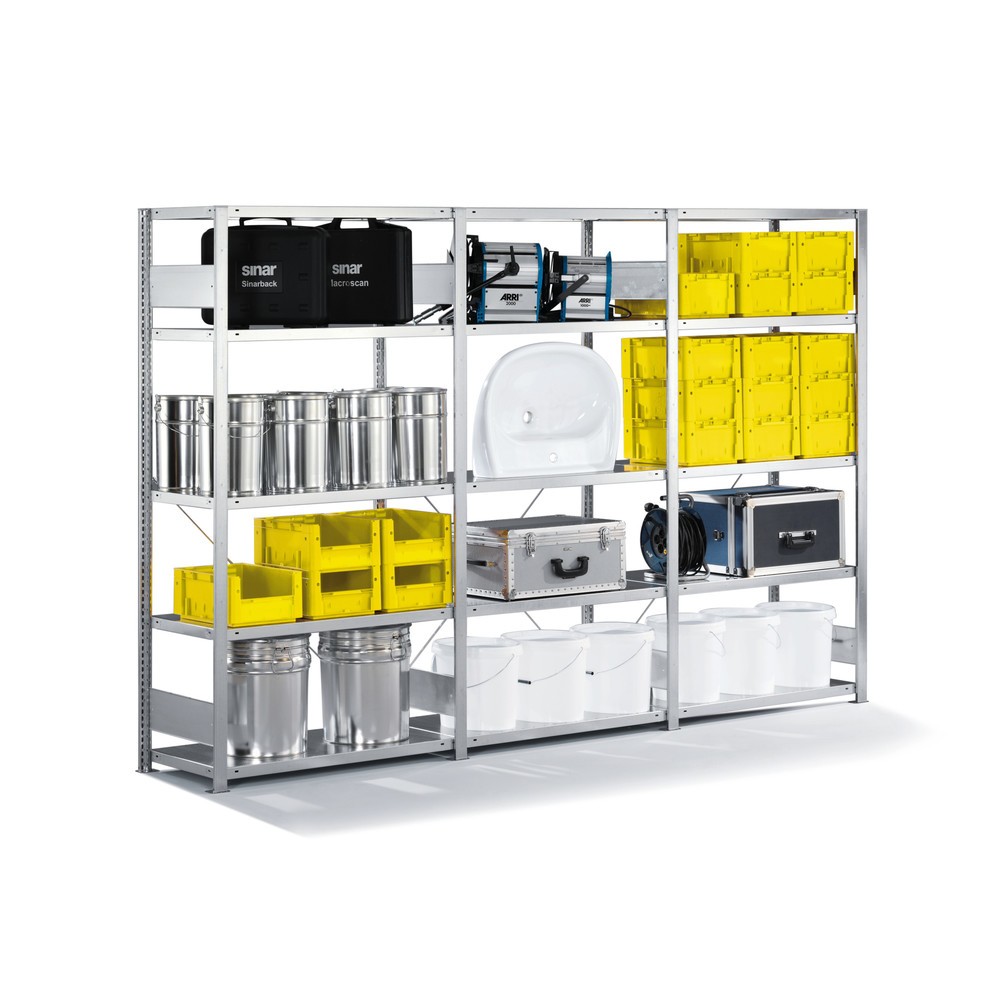 Product afbeelding: Complete legbordstelling META, verzinkt, vaklast 230 kg, hxbxd 2.000 x 3.068 x 536 mm
