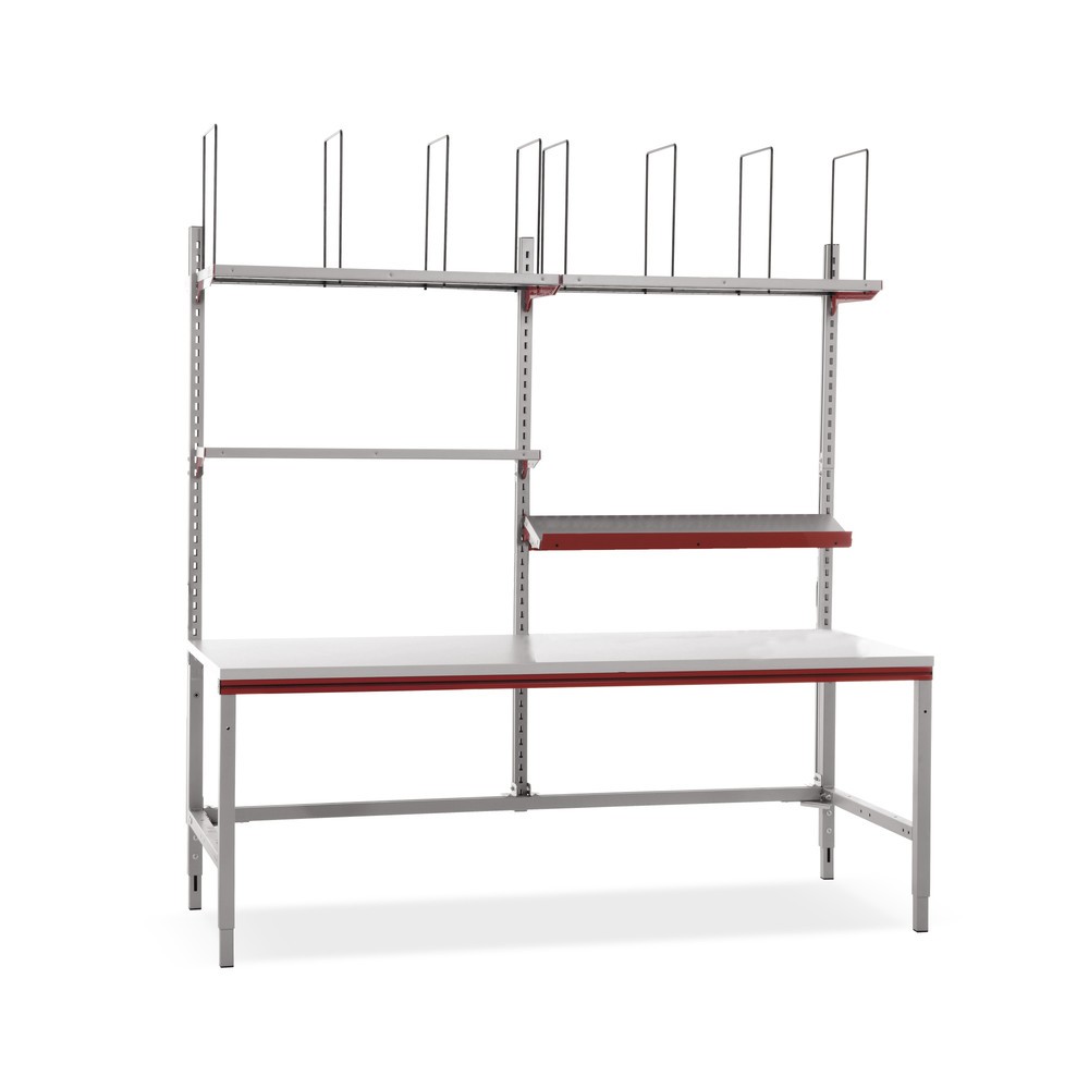 Product afbeelding: Rocholz handmatig in hoogte verstelbare paktafel FLEX, opbouw met aflegborden en vakverdelers, hxbxd 690-960 x 2.000 x 800 mm