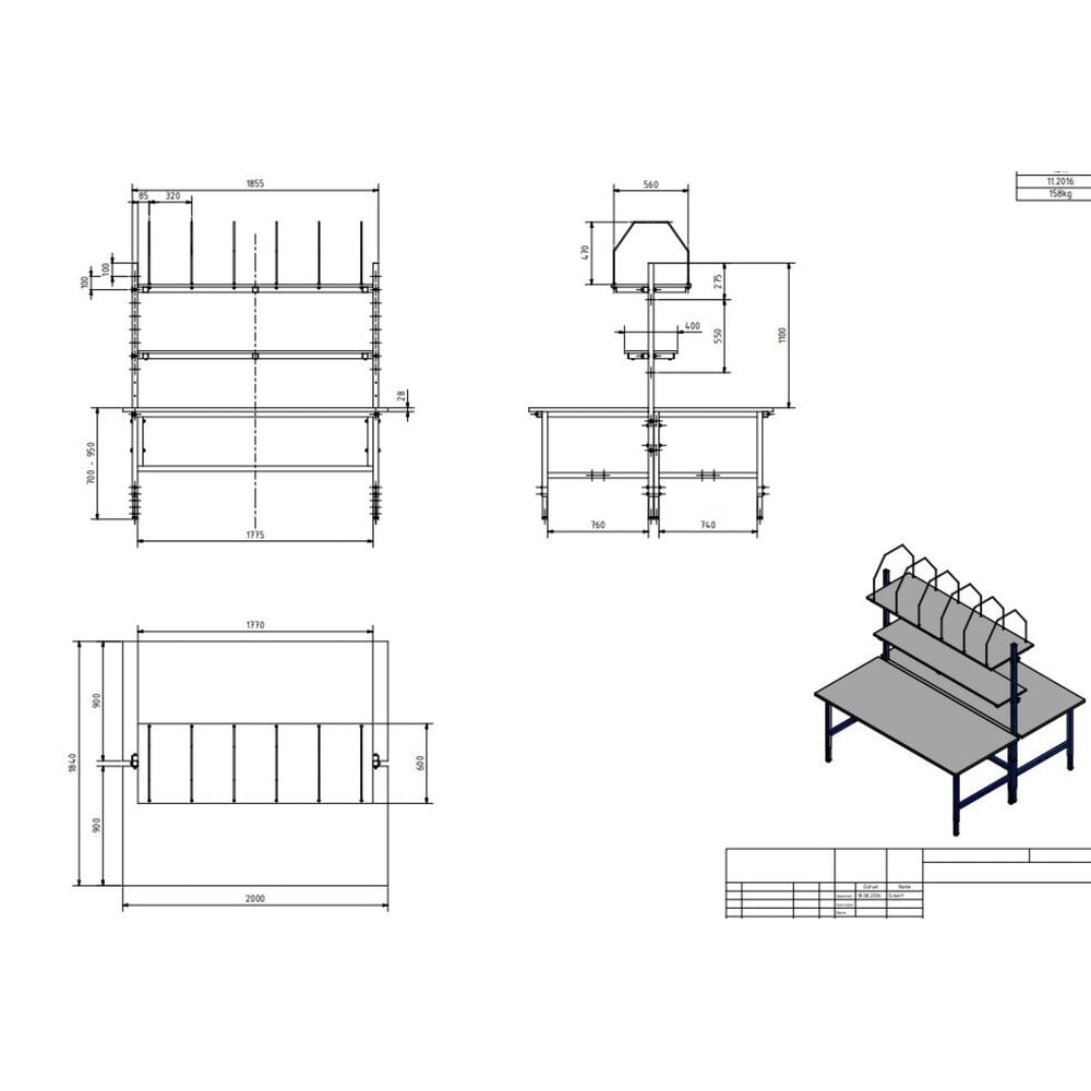 Productafbeelding nr. 4: DAHMEN handmatig in hoogte verstelbare paktafel Classic, dubbelzijdig, complete set, hxbxd 700-950 x 2000 x 1.840 mm