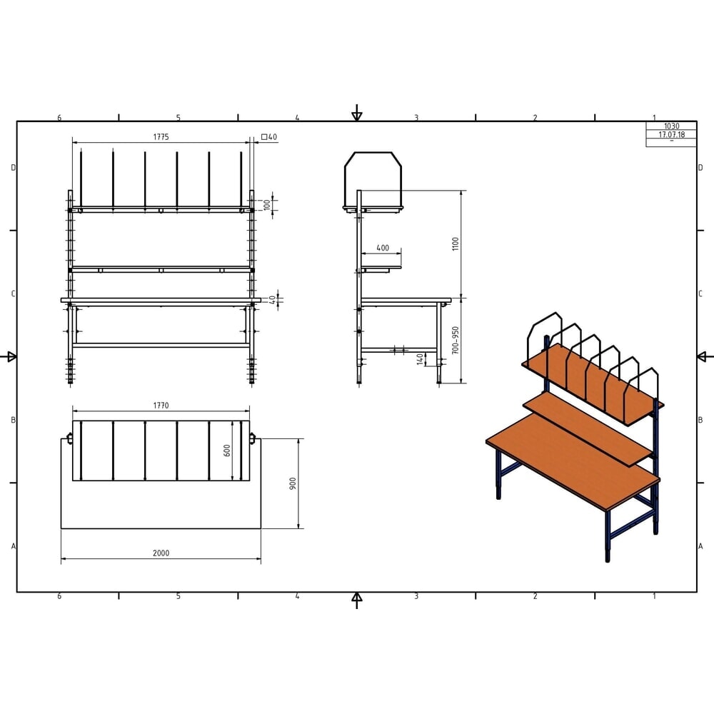 Productafbeelding nr. 3: DAHMEN handmatig in hoogte verstelbare paktafel Multiplex, enkelzijdig, complete set, hxbxd 710-960 x 2000 x 900 mm