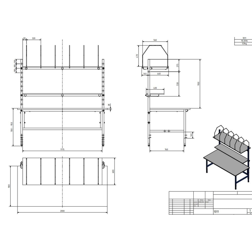 Productafbeelding nr. 8: DAHMEN handmatig in hoogte verstelbare paktafel Classic, enkelzijdig, complete set, hxbxd 700-950 x 2000 x 900 mm