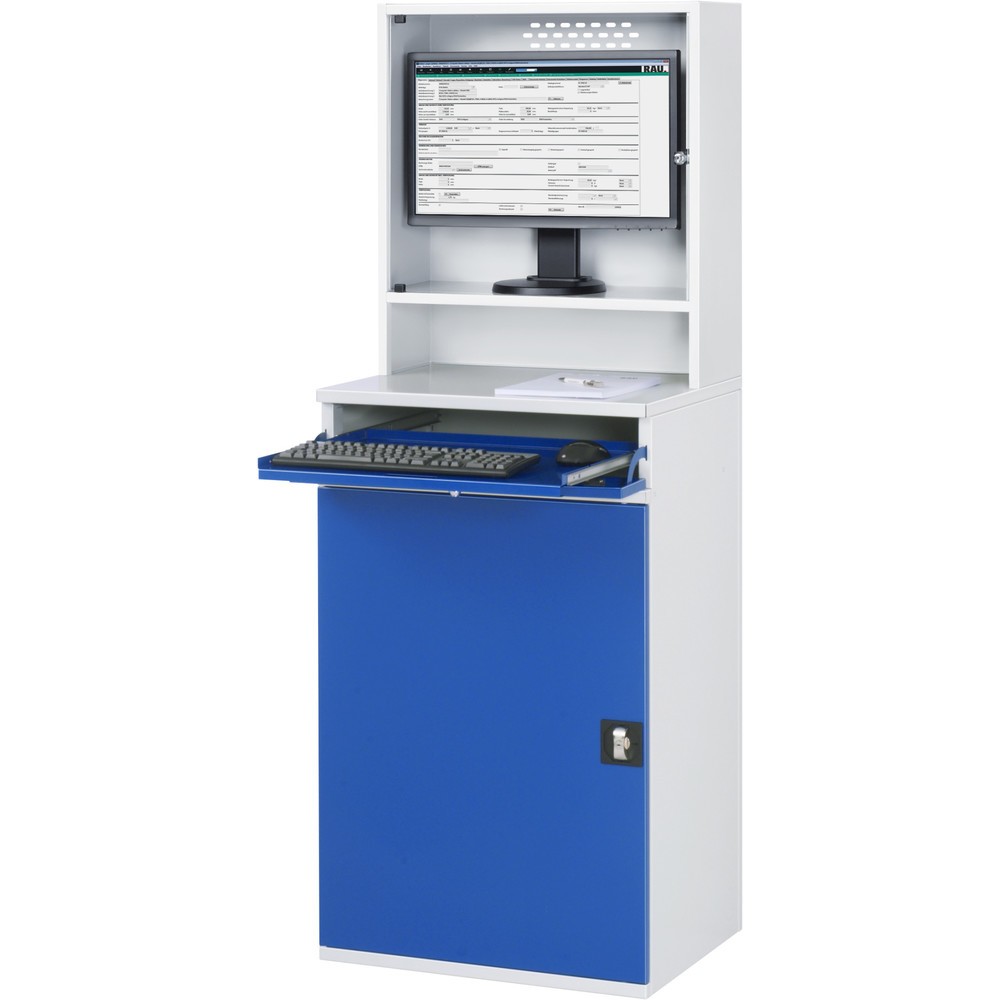 Productafbeelding nr. 2: Computerkast RAU, monitorbehuizing, uitschuifblad voor het toetsenbord, draaideur, aantal lades x h x b: 2 x 80 x 570 mm