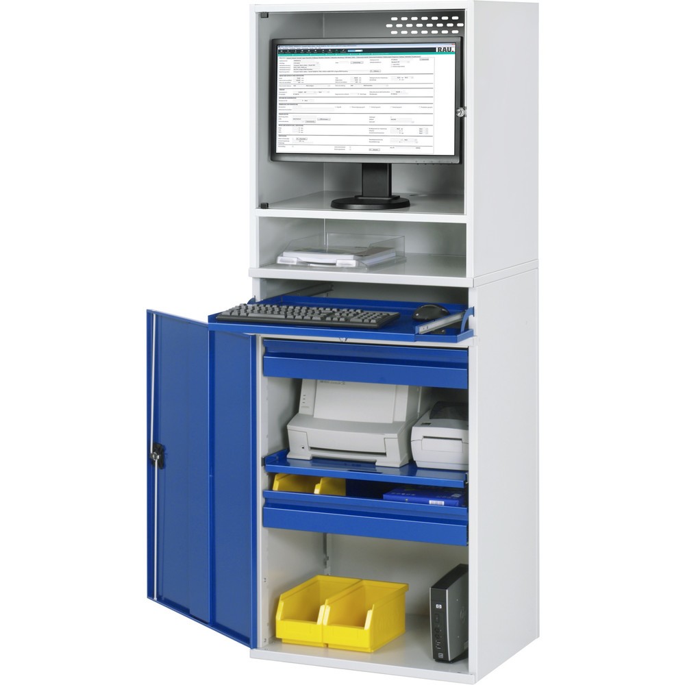 Productafbeelding nr. 4: Computerkast RAU, monitorbehuizing, uitschuifblad voor het toetsenbord, draaideur, aantal lades x h x b: 2 x 80 x 570 mm