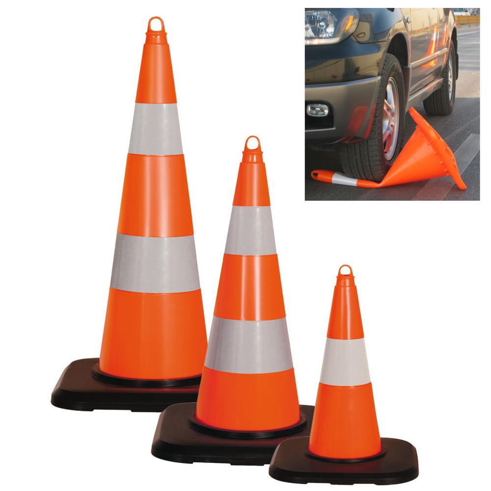Immagine del prodotto: Cono stradale in PVC, attraversabile, retroriflettente, altezza 900 mm, piedino nero