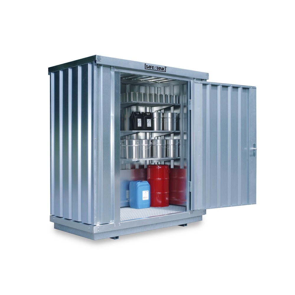 Product afbeelding: Container voor gevaarlijke stoffen SAFE Tank 300 ALG, buitenoprek, verzinkt, gemonteerd, buitenafmetingen 2.100x1.440x2.300 mm, enkele draaideur, centraal in de zijde van 2 m, opslagruimte 2 m²