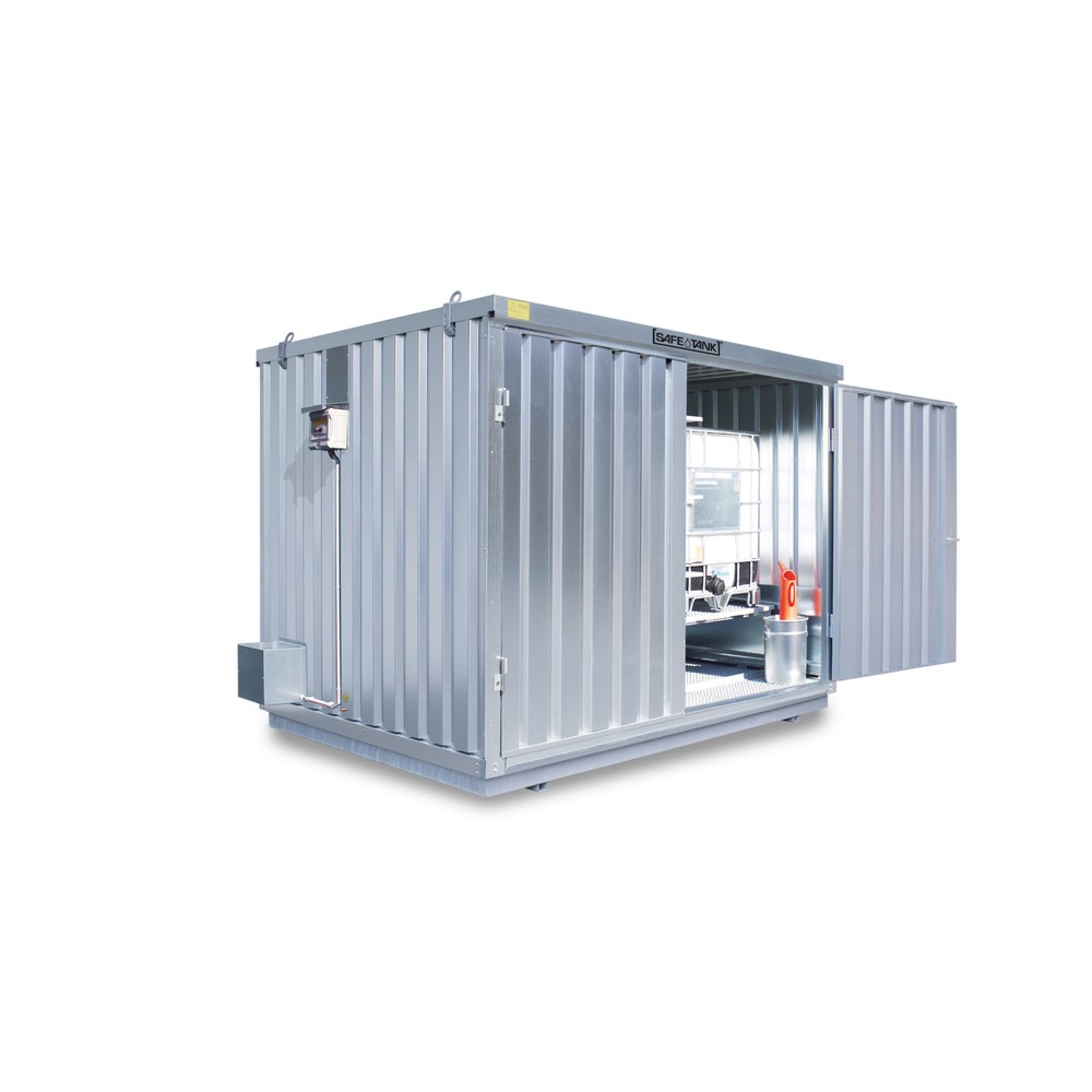 Product afbeelding: Container voor gevaarlijke stoffen SAFE Tank 1000 ALG, buitenoprek, verzinkt, gemonteerd, buitenafmetingen 3.050x2.170x2.350 mm, dubbele draaideur, centraal in de zijde van 3 m, opslagruimte 6 m²