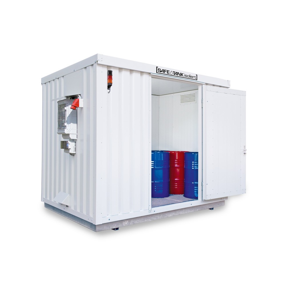 Product afbeelding: Container voor gevaarlijke stoffen SAFE Tank 1000 CONTROL geïsoleerd, geautomatiseerde explosiebeveiliging voor maximale energie-efficiëntie en veiligheid, buitenafmetingen 3.350x2.170x2.560 mm, enkele draaideur, centraal in de brede zijde, opslagruimte