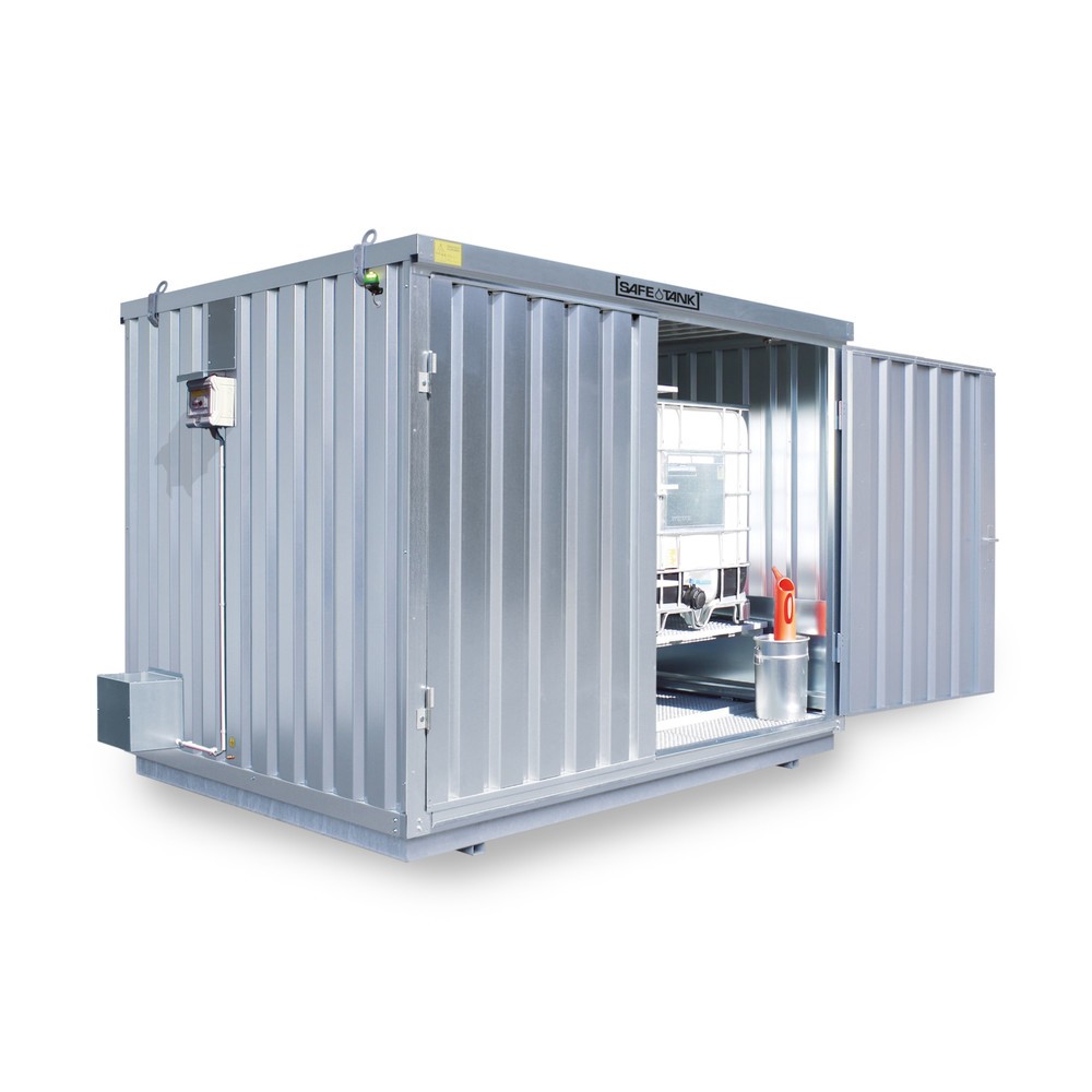 Product afbeelding: Container voor gevaarlijke stoffen SAFE Tank 1000 KTC CONTROL, geautomatiseerde explosiebeveiliging voor maximale energie-efficiëntie en veiligheid, buitenafmetingen 3.350x2.170x2.310 mm, dubbele draaideur, centraal in de lange zijde, opslagruimte 6 m²