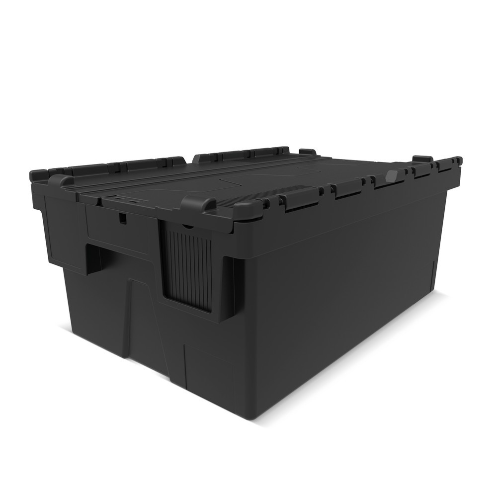Imagen del producto: Eurocaja Alpha de regranulado de PP con tapa abatible, color negro, 40 litros, HxAxF 250 x 600 x 400 mm