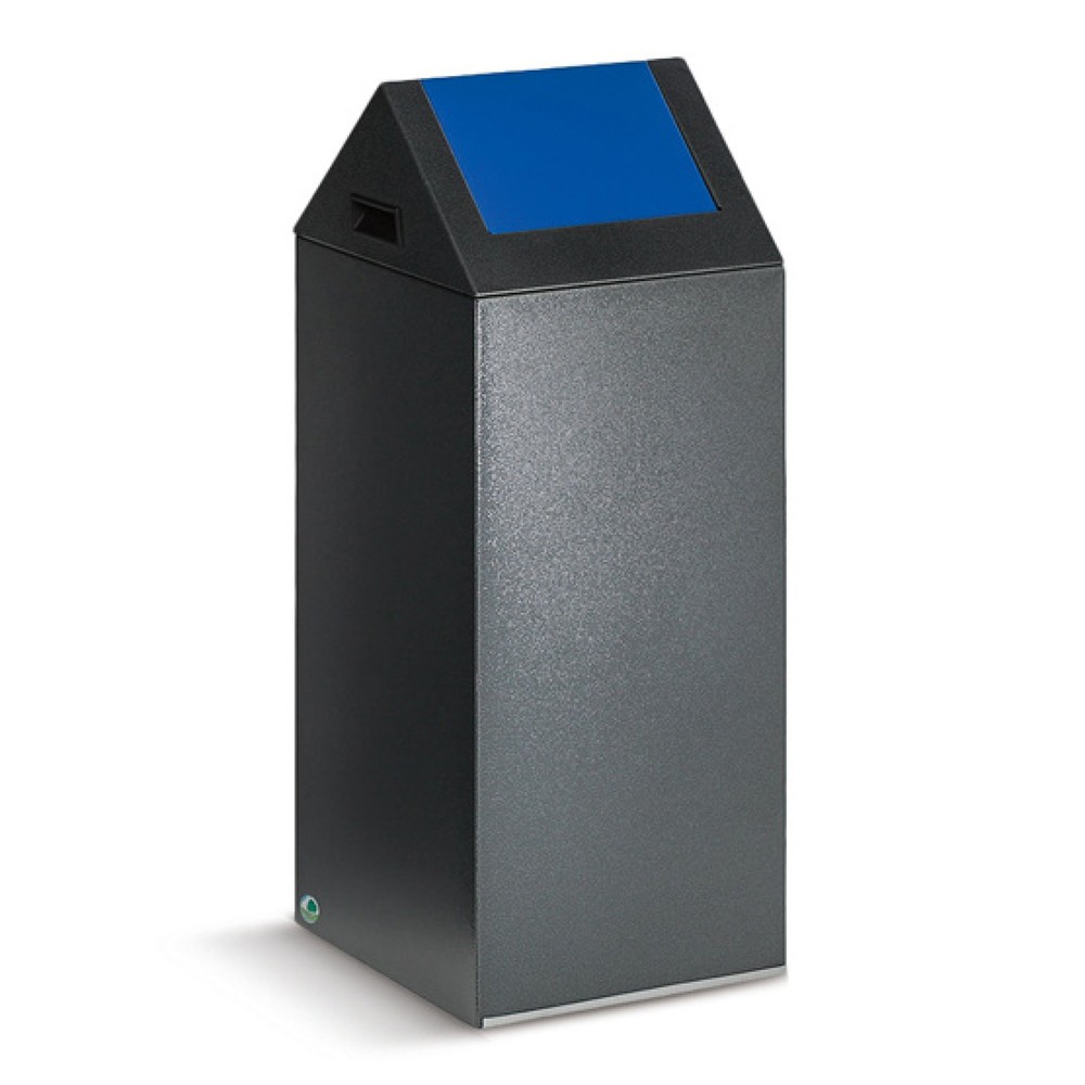 Imagen del producto: Contenedor de reciclaje VAR®, 60 litros, autoextinguible, estructura de color plata vieja, tapa redonda/azul