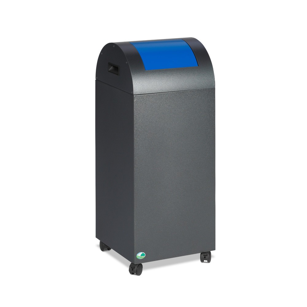 Imagen del producto: Contenedor de reciclaje VAR®, 60 litros, autoextinguible, estructura de color plata vieja, tapa redonda/azul