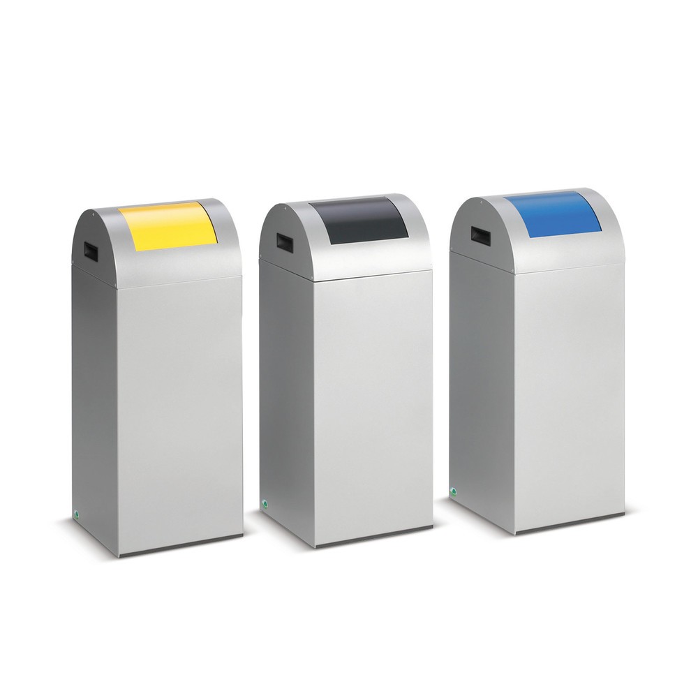 Imagen del producto: Contenedor de reciclaje VAR®, 60 litros, autoextinguible, estructura de color plata, tapa redonda/azul