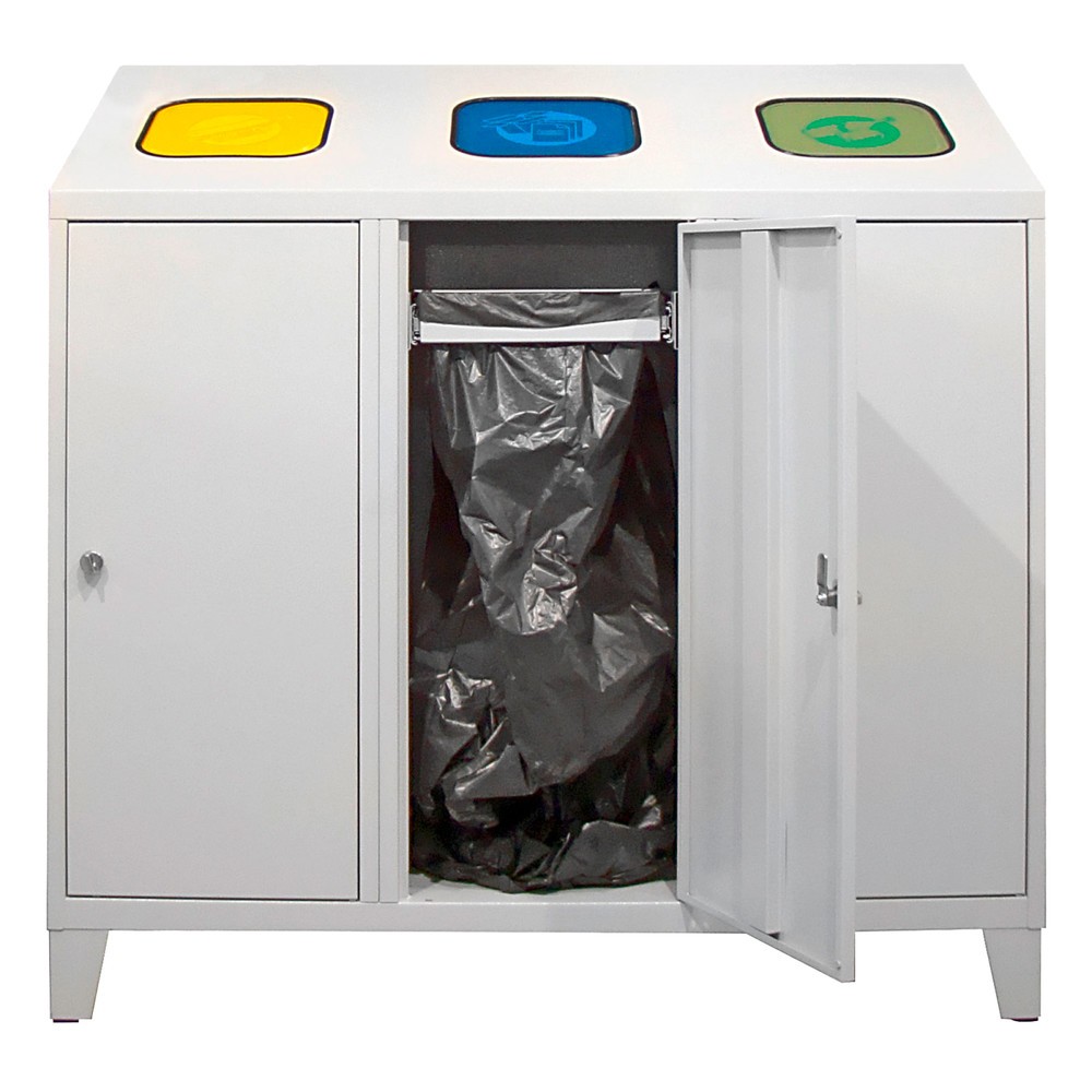 Número de imagen del producto 4: HEMMDAL Contenedor de residuos para reciclado Trio, con 3 soportes para bolsas, 120 litros cada una