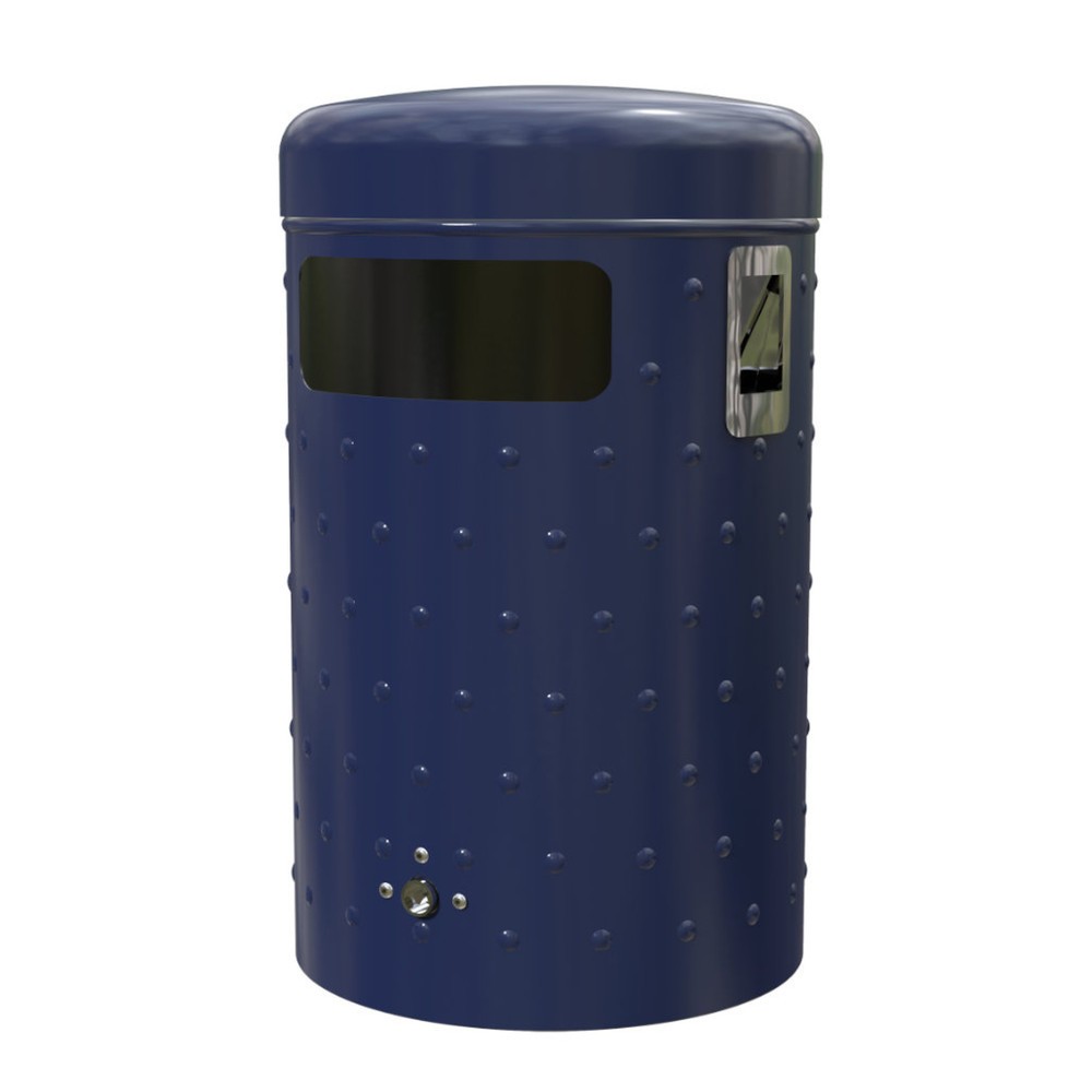 Illustration du produit: Conteneur à déchets RENNER avec vidage par le fond et cendrier chromé modèle 7022, ronde, 50 litres, design avec tôle alvéolée, galvanisée à chaud