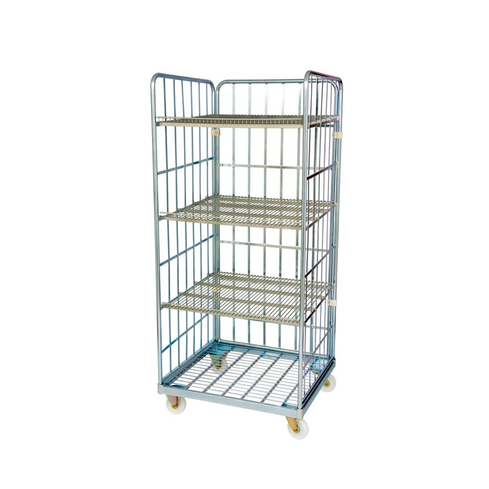 Illustration du produit: Conteneur à roulettes, 3 côtés, 3 tablettes intermédiaires, plaque roulante en acier, H x l x P 1 750 x 815 x 724 mm