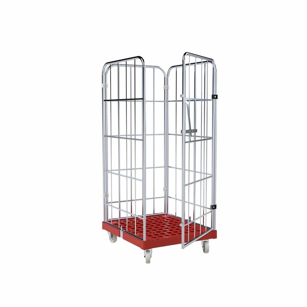 Illustration du produit: Conteneur à roulettes, 4 côtés, paroi avant monobloc, plateaux à roulettes en plastique, HxlxP 1 650 x 724 x 815 mm, rouge feu