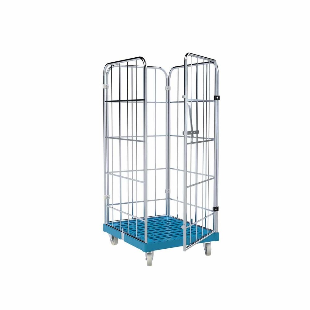 Illustration du produit: Conteneur à roulettes, 4 côtés, paroi avant monobloc, plateaux à roulettes en plastique, HxlxP 1 650 x 724 x 815 mm, bleu clair