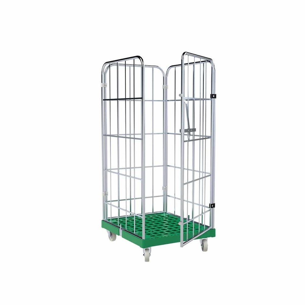 Illustration du produit: Conteneur à roulettes, 4 côtés, paroi avant monobloc, plateaux à roulettes en plastique, HxlxP 1 650 x 724 x 815 mm, vert signalisation
