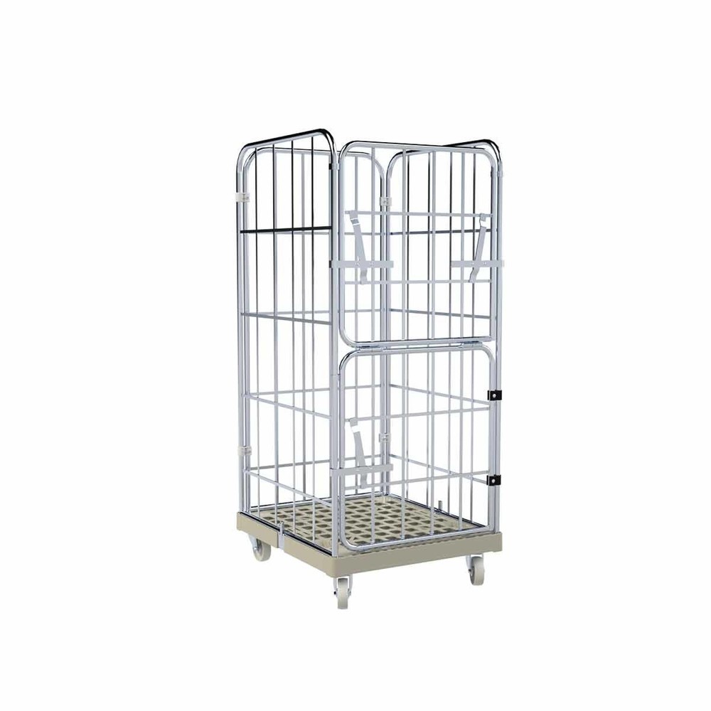Illustration du produit: Conteneur à roulettes, 4 côtés, paroi avant semi-rabattable, plaque roulante en plastique, H x l x P 1 650 x 724 x 815 mm, gris silex