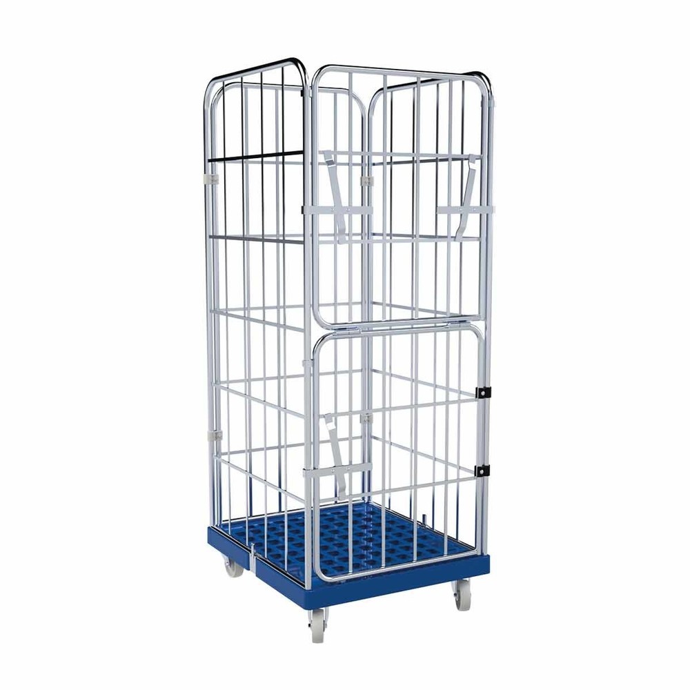 Illustration du produit: Conteneur à roulettes, 4 côtés, paroi avant semi-rabattable, plaque roulante en plastique, H x l x P 1 850 x 724 x 815 mm, bleu gentiane