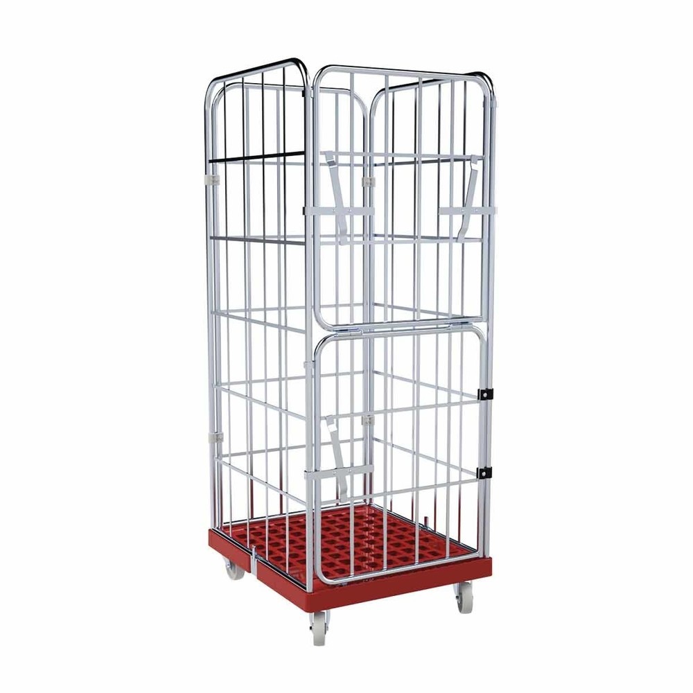 Illustration du produit: Conteneur à roulettes, 4 côtés, paroi avant semi-rabattable, plaque roulante en plastique, H x l x P 1 850 x 724 x 815 mm, rouge feu
