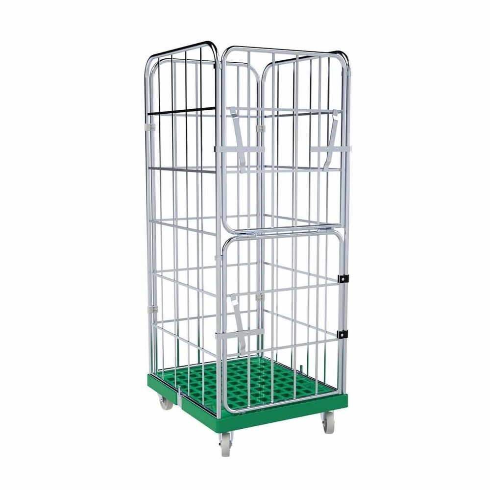 Illustration du produit: Conteneur à roulettes, 4 côtés, paroi avant semi-rabattable, plaque roulante en plastique, H x l x P 1 850 x 724 x 815 mm, vert signalisation