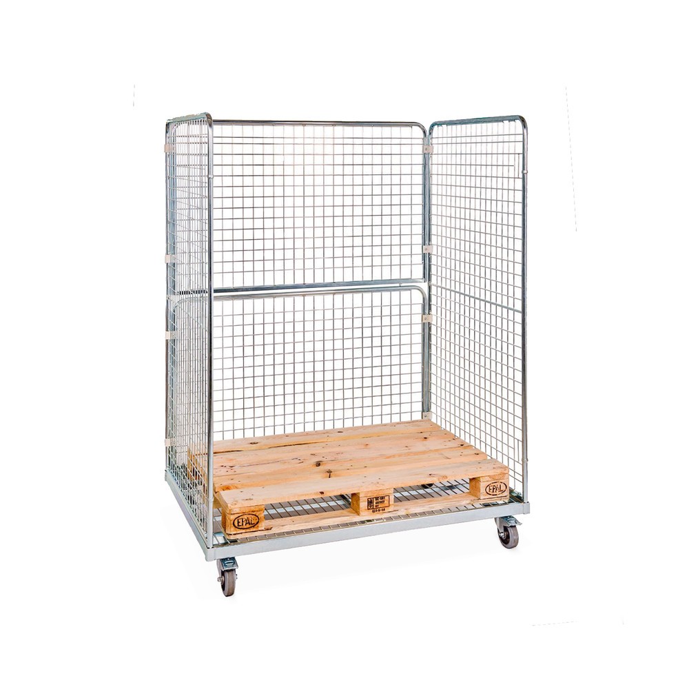 N° de l'image du produit 2 : Conteneur à roulettes en acier aux dimensions Euro, 3 côtés, plate-forme de chargement l x P 1 350 x 950 mm
