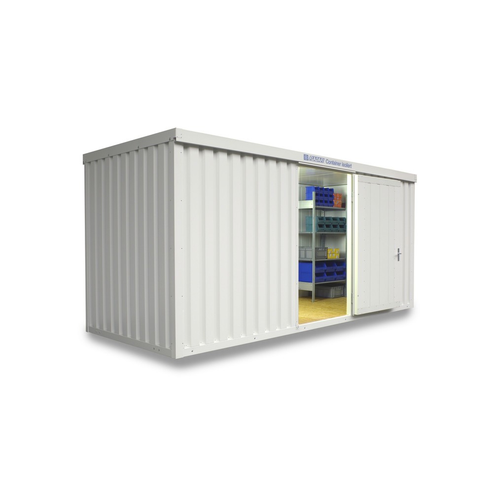 Illustration du produit: Conteneur à matériaux FLADAFI®, isolé, 10 m², avec plancher en bois, haut. x larg. x prof. 2 405 x 5 080 x 2 170 mm, porte à doubles battants (division asymétrique), centré sur la largeur, porte supplémentaire