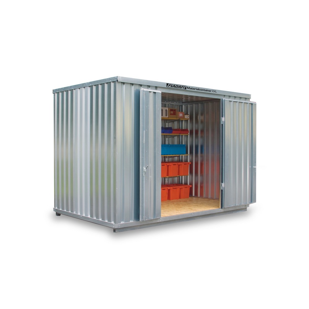 Illustration du produit: Conteneur à matériaux FLADAFI®, galvanisé, assemblé, XXL 9 m², haut. x larg. x prof. 2 595 x 4 050 x 2 540 mm, porte à doubles battants (division asymétrique), centrée en face avant